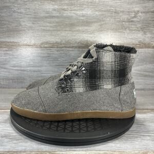 TOMS Womens Highland Ankle Gray Plaid Foldover Lace Up Wool Blend Boots Size 9.5
